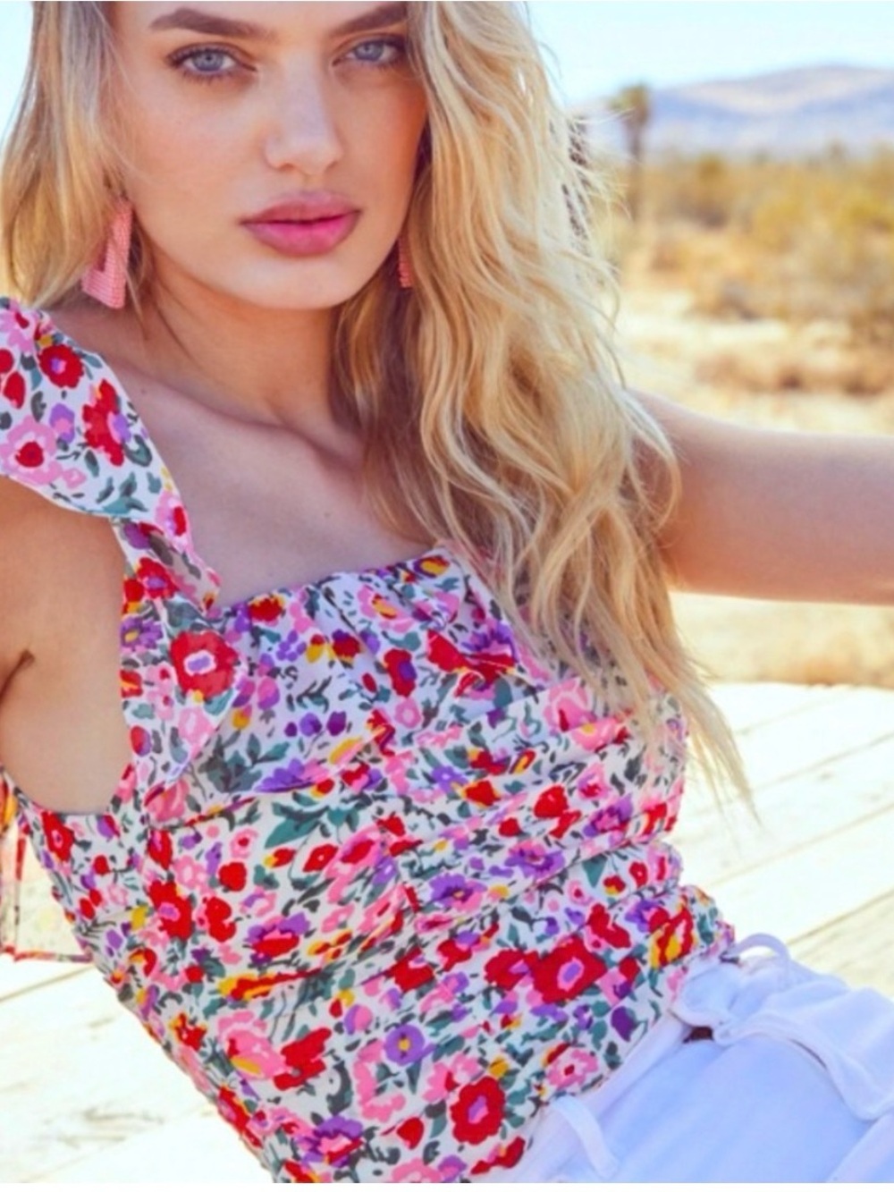 ASTR the Label Camellia Floral Ruffle Bodysuit